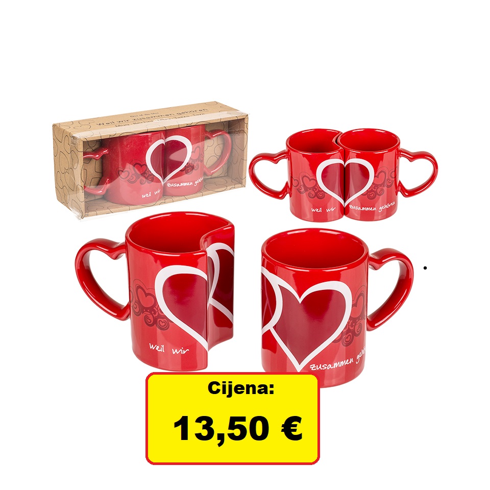 ŠALICE 2/1 ”LOVE” CRVENE u poklon kutiji